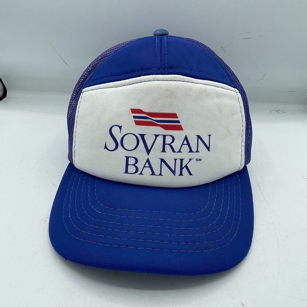 Vintage Sovran Bank Foam Polyester Hat NASCAR Race Racing Logo Brand Blue White